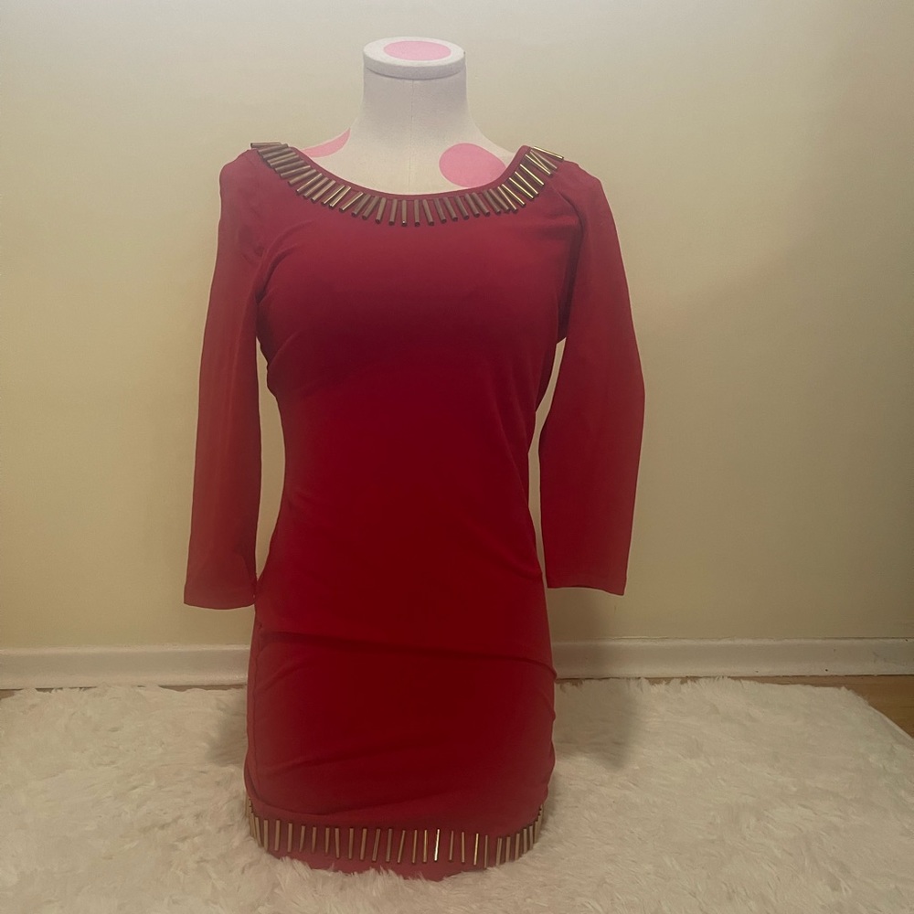 Red dress 3/4 sleeves with metal detailing size M